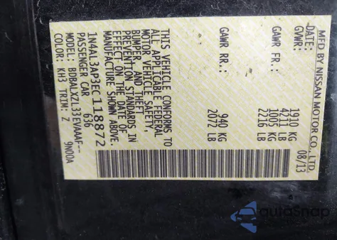 2014 Nissan Altima 2.5 Sl из США, поврежденный, VIN 1N4AL3AP3EC118872